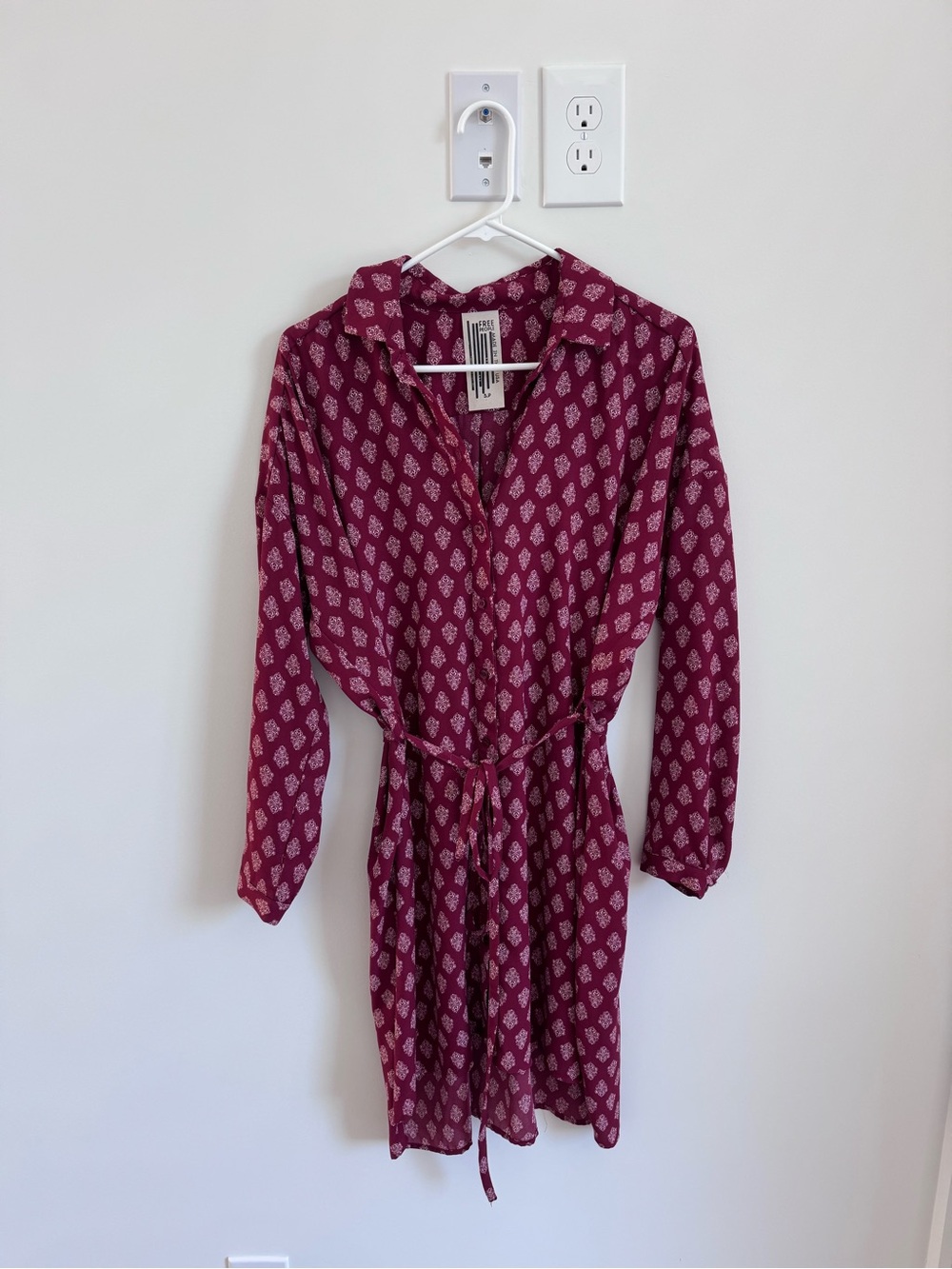 Free People Burgundy Printed Button-Front Shirt Dress